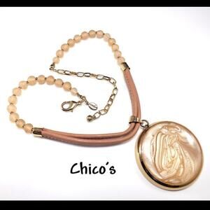 Vintage Chico's Necklace, Pink Leather, Lucite Pendant, Mauve, 20 Inches